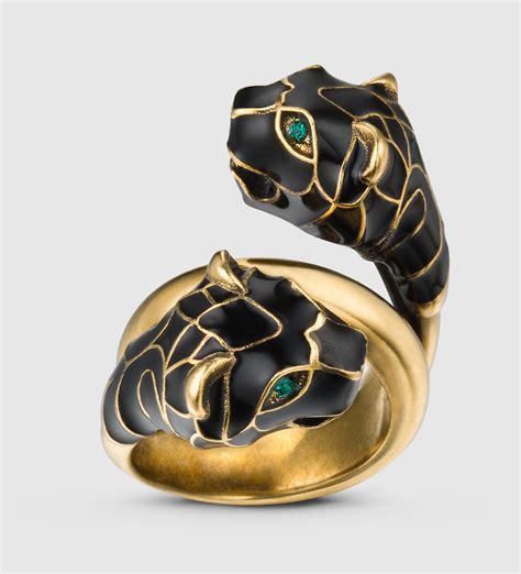 gucci enamel tiger head ring